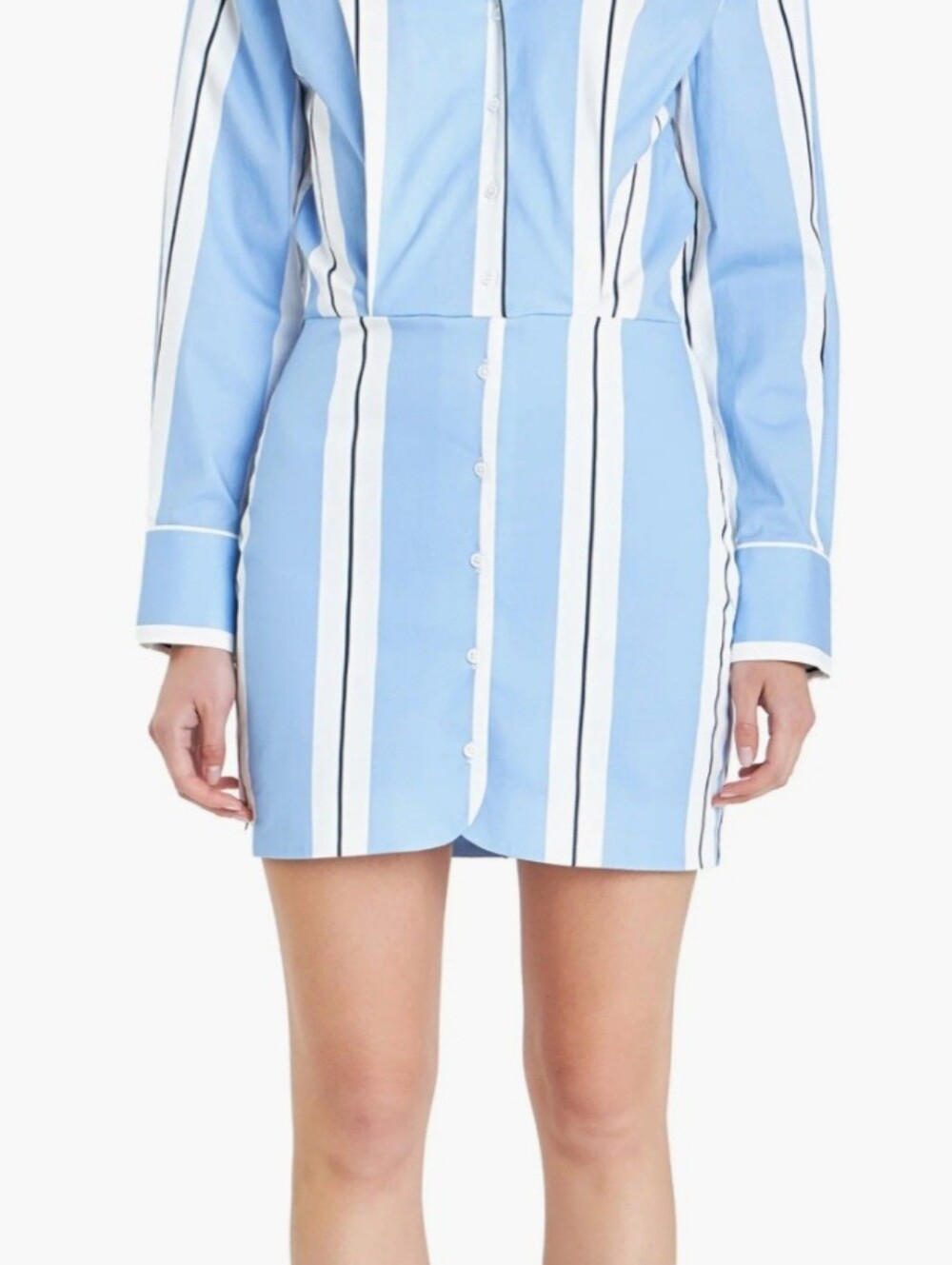 Womens Grey Lab Stripe Power Shoulder Blue & White Shirt Dress Medium